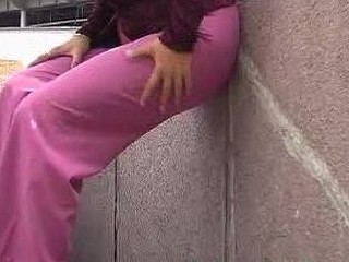 Confused cutie oozing in her pink pants