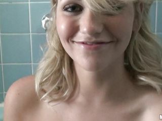 Young blonde honey Mia Malkova is in the tub, taking her panties off and preparing for a shave. She gives herself a nice rub before rubbing the cream all over her pussy, making it a fun game rather than a boring old chore. I think she enjoys this a little bit too much!