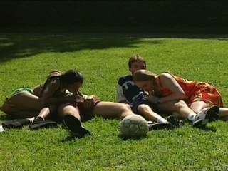 Hot foursome with two young babes in the park