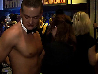 Strumpets watching strip getting wet from wild group sex with bald jerk